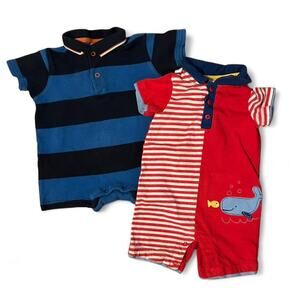 Vintage 90s lot of two 6-9 months baby boy colorful romper